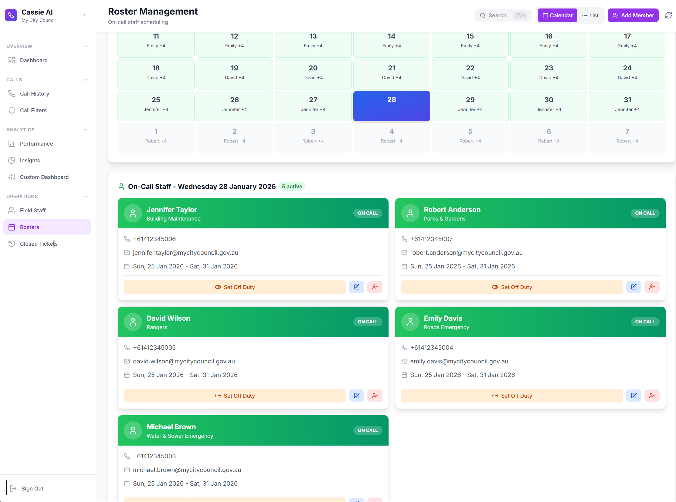 Roster Management Calendar